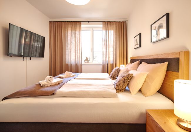 Schlafzimmer 2 mit Fernseher  in der Ferienwohnung Alm Lodge A5 in Tauplitz